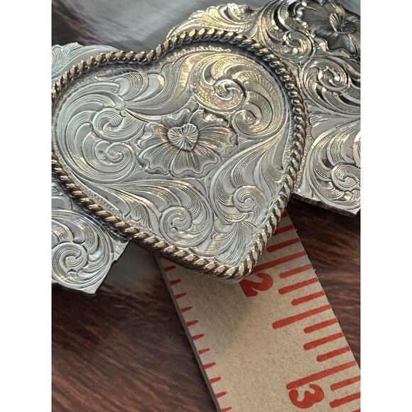 Sterling Silver Plate Montana Silversmiths Triple Heart Belt Buckle Western - Picture 5 of 10